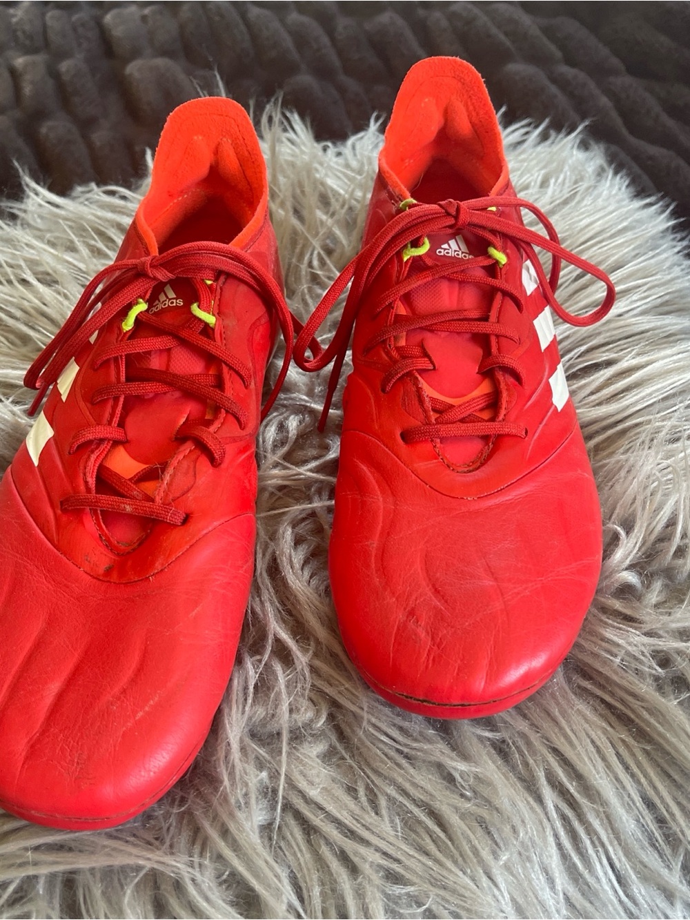 Adidas Red Soccer Cleats with White Stripes